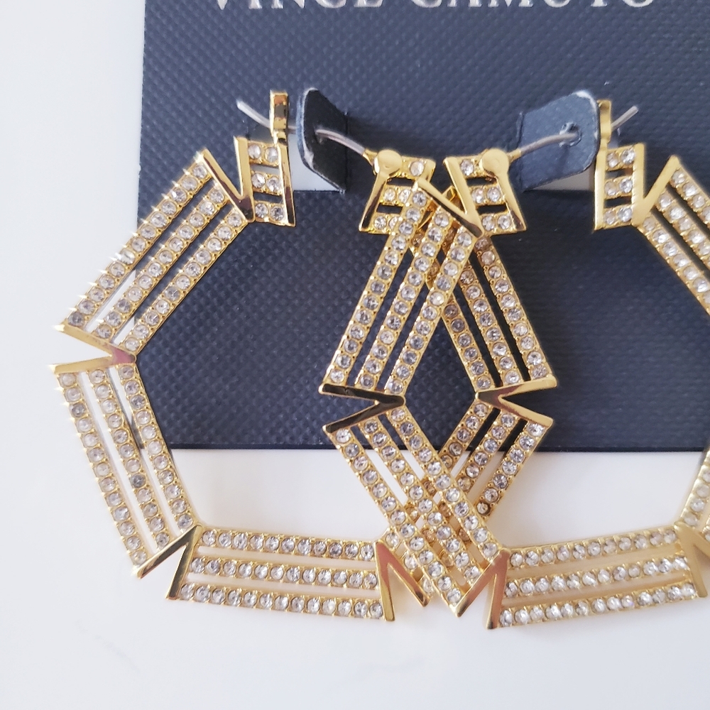 Vince Camuto Gold Hexagon Hoops - Picture 3 of 9
